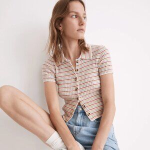 Madewell Barbrook Button-Front Sweater Polo in Stripe
